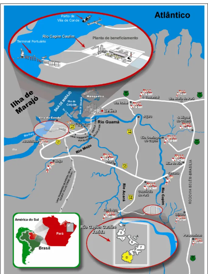 Figure 1.1 – Carte de localisation de la mine de la Société Rio Capim Kaolin. Fonte: IRCC modifiée