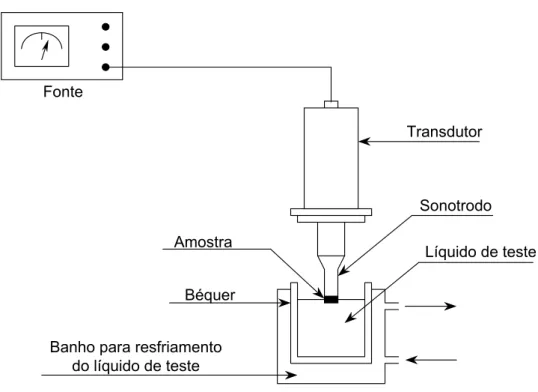 Figura 3.10 - Desenho esquemático de um equipamento usado no                             ensaio de cavitação vibratória (ASTM, 1985; LIMA, 2002)