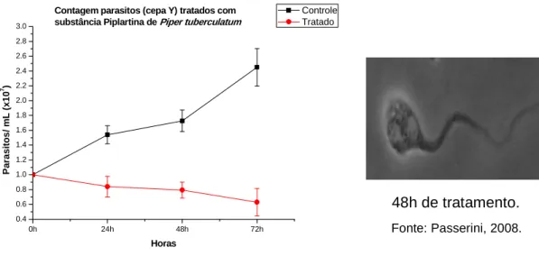 Figura 8: Curva de crescimento da forma epimastigota de T. cruzi (cepa Y) tratada com piplartina de  Piper tuberculatum