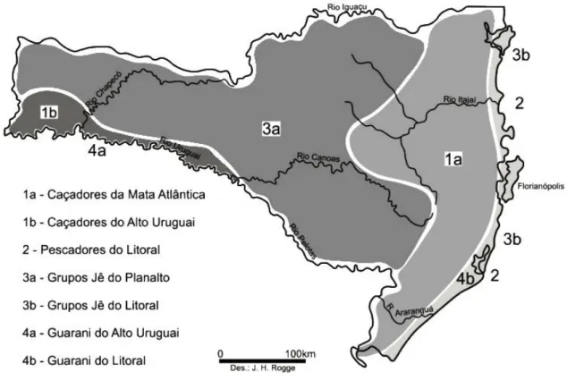 Figura  2  –  Mapa  de  distribuição  dos  grupos  culturais  que  povoaram  o  Estado  de  Santa  Catarina