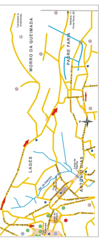 Figura 3.3: Mapa de acesso ao Bairro Padre Faria a partir da Praça Tiradentes 
