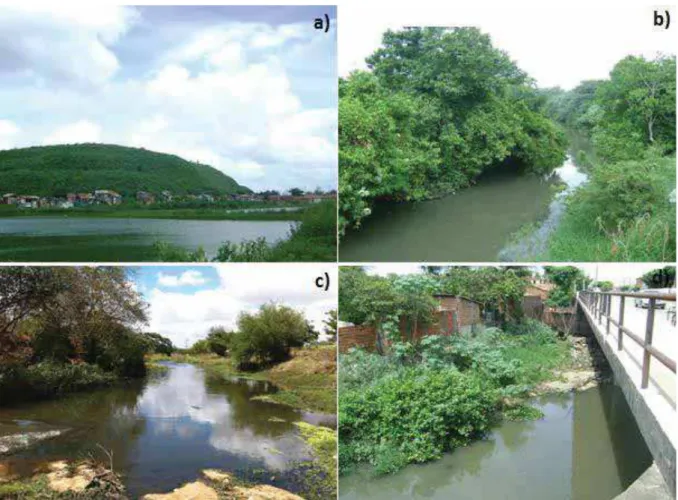 Figura 07 – a) Visão geral do Lixão do Jangurussu; b) Ponto de amostragem no rio Cocó à  montante do lixão (Ponto 1); c) Ponto de amostragem no rio Cocó na área de 