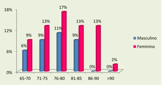 Gráfico 1  –  Distribuição da amostra por sexo e grupo etário (n=47) 