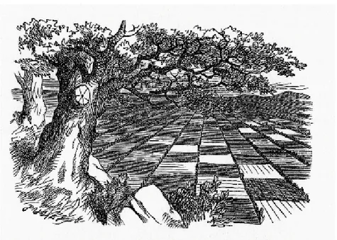 Figura 2.5: O mundo inteiro como um enorme tabuleiro de xadrez. (CARROLL 2000:178) 