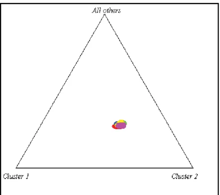 Figura 13. Gráfico de agrupamento das populações em  função das composições genéticas