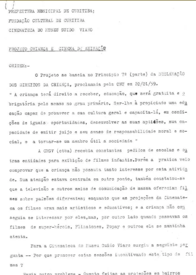 FIGURA 6 – Documento original do projeto  Fonte – Acervo da Cinemateca de Curitiba 