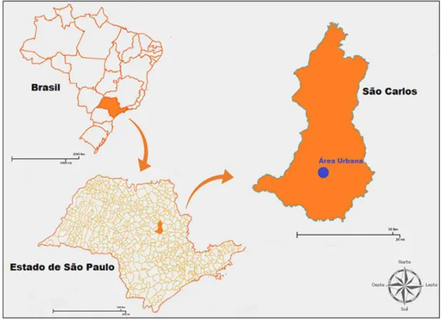 Figura 5: Localização do município de São Carlos  –  SP destacando a localização de sua área  urbana