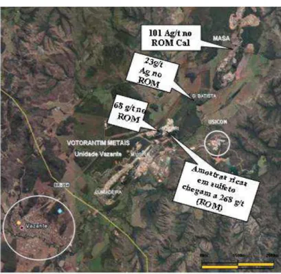 Figura 1.3. Relação dos dados iniciais das análises de Ag com a localização na mina  de Vazante  – Região de Sucuri