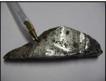 Figura 4.5: Fragmento retirado do meteorito Bocaiuva que se encontra em exposição no MMPDG