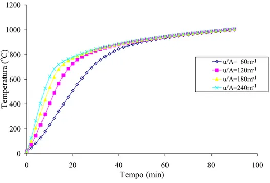 Figura 1.3 – Curvas tempo versus temperatura para perfis sem proteção.