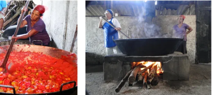 Figura 4A e B: Doceiras fazendo a tradicional goiabada cascão de São Bartolomeu, distrito de Ouro Preto, MG