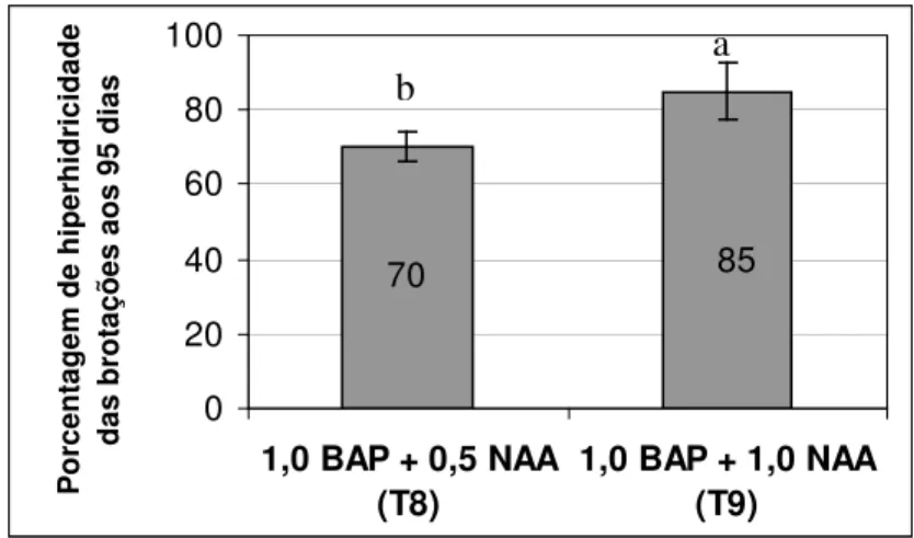 Figura 9. Porcentagem de hiperhidricidade das brotações de abacaxizeiro ‘IAC Gomo-de-mel’  aos 95 dias de cultivo in vitro