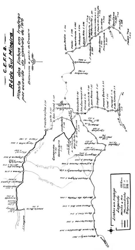 Figura 6: Linhas das estradas de ferro sul-mineiras (E. F. Minas &amp; Rio, E. F. Muzambinho e Viação Férrea  Sapucaí) 