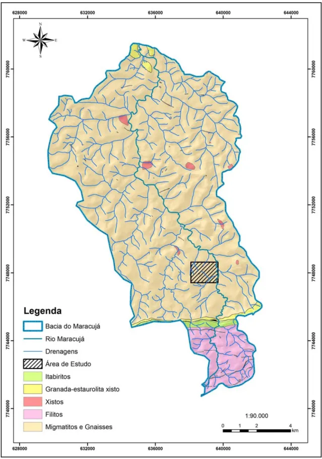 FIGURA 9 - Mapa geológico da bacia do Maracujá. Fonte: CODEMIG – (2005).