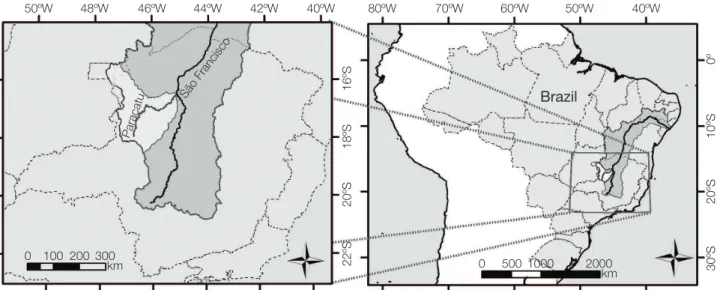 Figure 3. Location of the Paracatu River Basin, nested in São Francisco River Basin, highlighted within Brazilian states.
