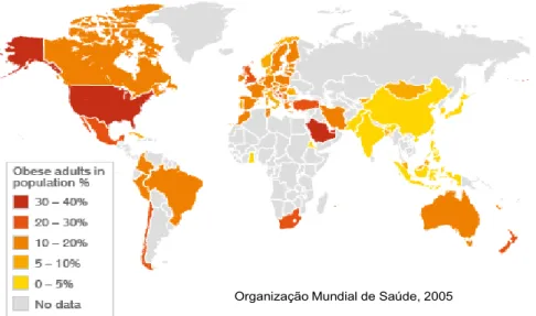Figura 1. Mapa-mundo da prevalência de obesidade. 
