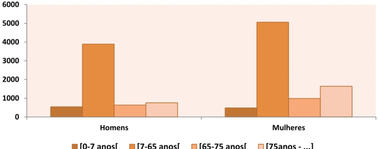 Figura 1. Frequências dos inscritos por grupo etário e género 