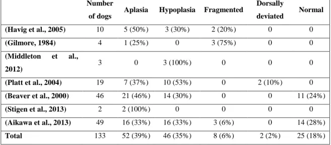 Table 2- Alterations of the dens of the axis (Aikawa et al., 2013; Beaver et al., 2000; Gilmore, 1984; 