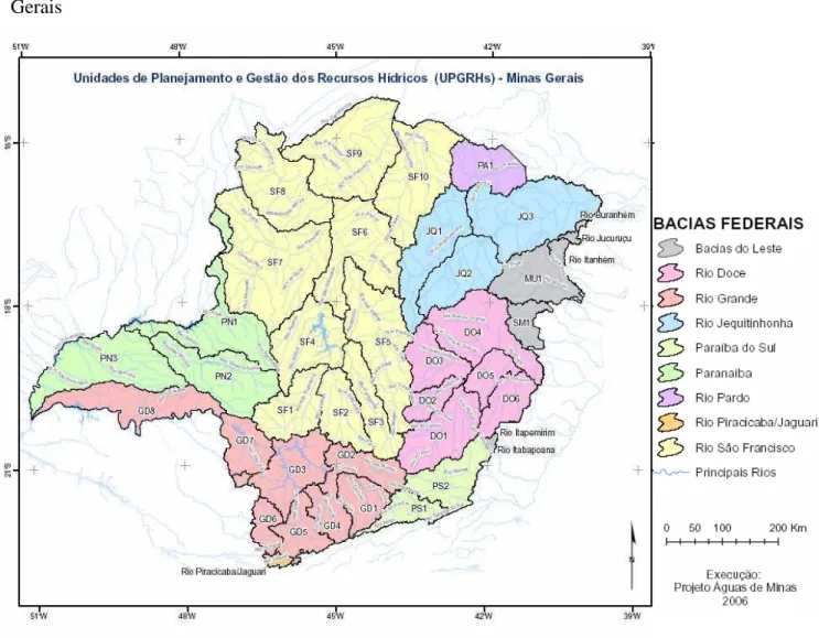 Figura  2:  Mapa  Unidades  de  Planejamento  e  Gestão  de  Recursos  Hídricos  em  Minas  Gerais 