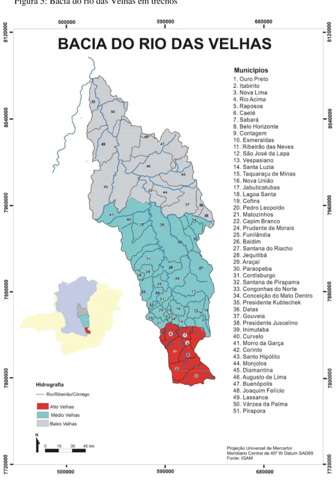 Figura 5: Bacia do rio das Velhas em trechos 