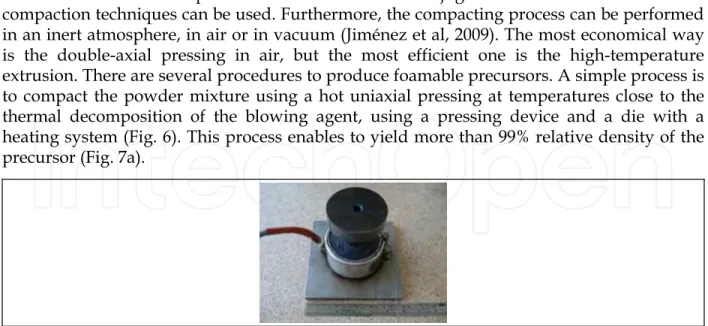 Fig. 6. Die with the heating system used to prepare the precursor material. 