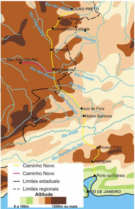 Figura 2: Mapa esquemático do Caminho Novo
