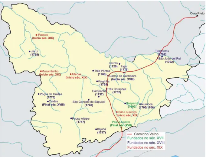 Figura 4: Marco inicial de algumas cidades do Sul de Minas 
