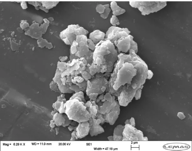 Figura  4.22: Imagem  obtida  por MEV  de um  aglomerado  de partículas  do resíduo  de ardósia   