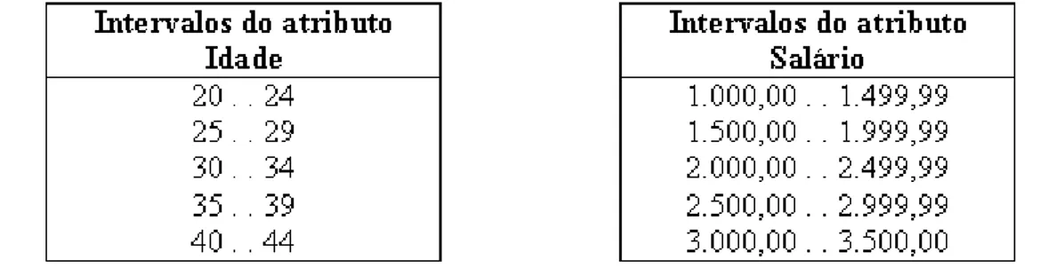 Figura 3.2: Exemplo de atributos discretizados. 