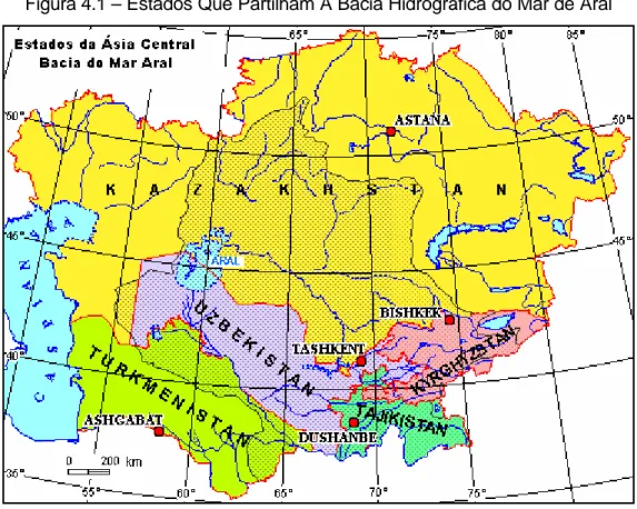 Figura 4.1 – Estados Que Partilham A Bacia Hidrográfica do Mar de Aral 