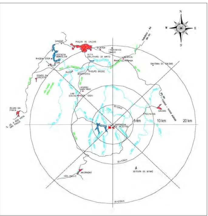 Figura  3.2  -  Detalhes  geográficos  do  Planalto  Poços  de  Caldas  e  localização  da  Mina  Osamu  Utsumi  (Fonte: 