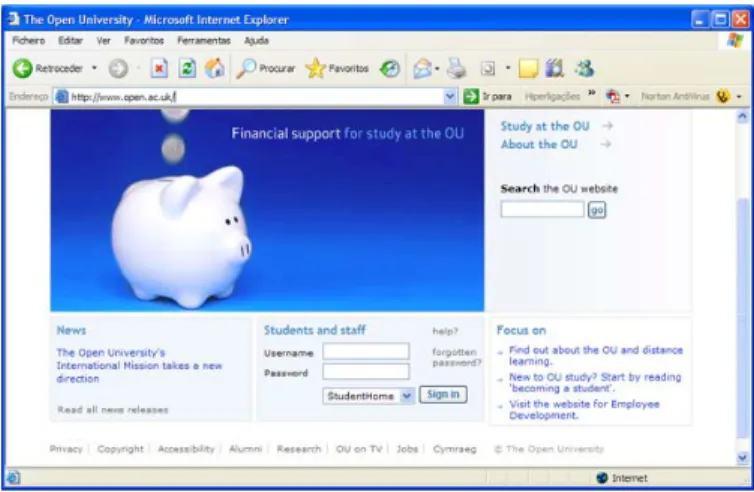 Figura 2.1 - Página inicial do site da Open University 