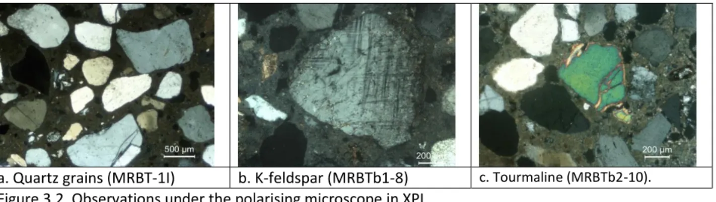 Figure 3.2. Observations under the polarising microscope in XPL.  
