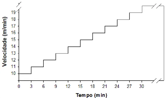 Figura 4 – Representação gráfica do protocolo utilizado nos testes de esforço progressivo até à fadiga (TEPF)