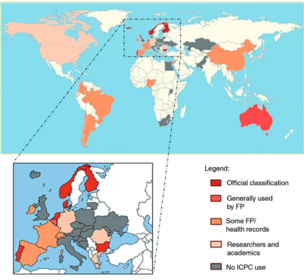 Figure 1.  International Classification of Primary Care use in primary care (with magnified image of European countries).