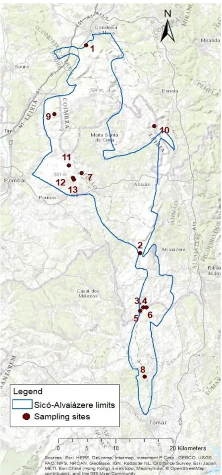 Figure 6. Distribution of the surveyed caves in Sicó Massif (ArcGis). 