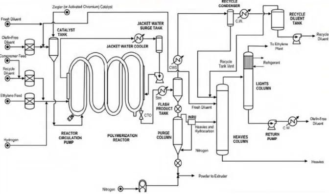 Figura 1.7: Diagrama simplificado do Processo Slurry com reactor Loop da ChevronPhillips [11] 