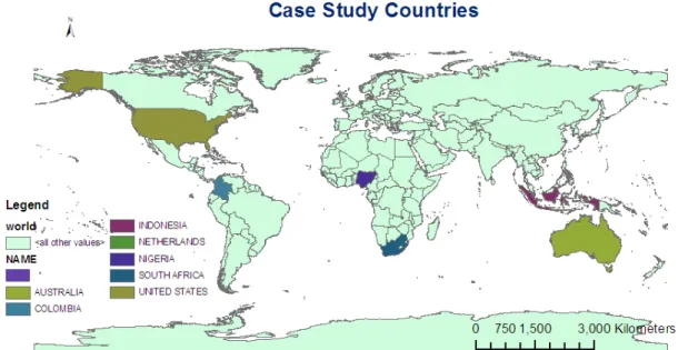 Figure 6: Map showing case study countries. 