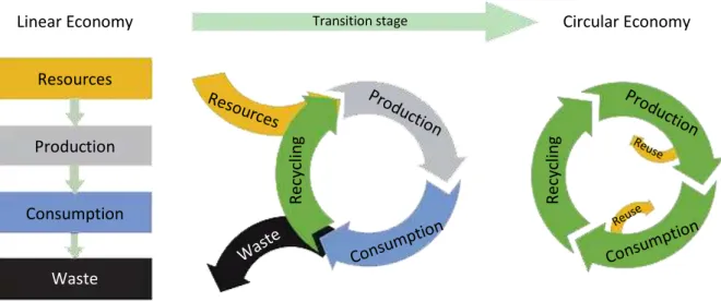 Figure 8 From Linear Economy to Circular Economy, adapted from Circular Economy Portugal (2017) 