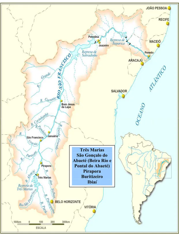 Figura 2. Mapa da bacia do rio São Francisco com a indicação de localidades estudadas 