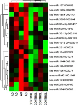 Fig.  2.  Heat  Map  of  miRNAs  with  greater  differentiation  between  AD  and  control  groups
