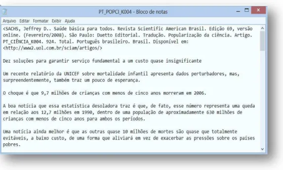 FIGURA 9 – Amostra de cabeçalho e de texto do tipo divulgação científica do subcórpus PT 