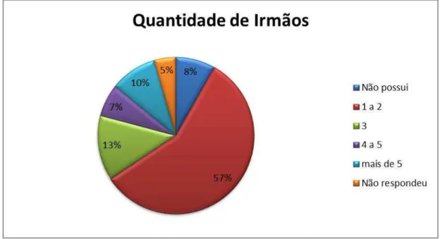 Gráfico 2 – Número de irmãos mencionados pelos jovens estudantes do 1º ano do Ensino  Médio em uma escola pública de Cachoeira do Campo (2015)