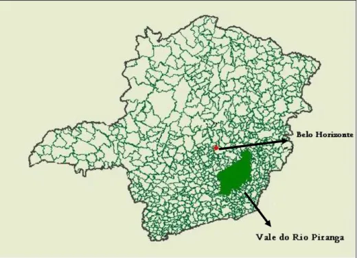Figura 1: Mapa da localização do Vale do Piranga, no estado de Minas Gerais. 