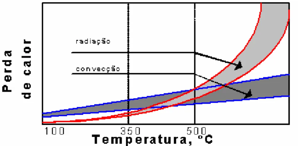Figura 3.7. Perdas de calor por convecção e por radiação em aquecimento por indução [6] 