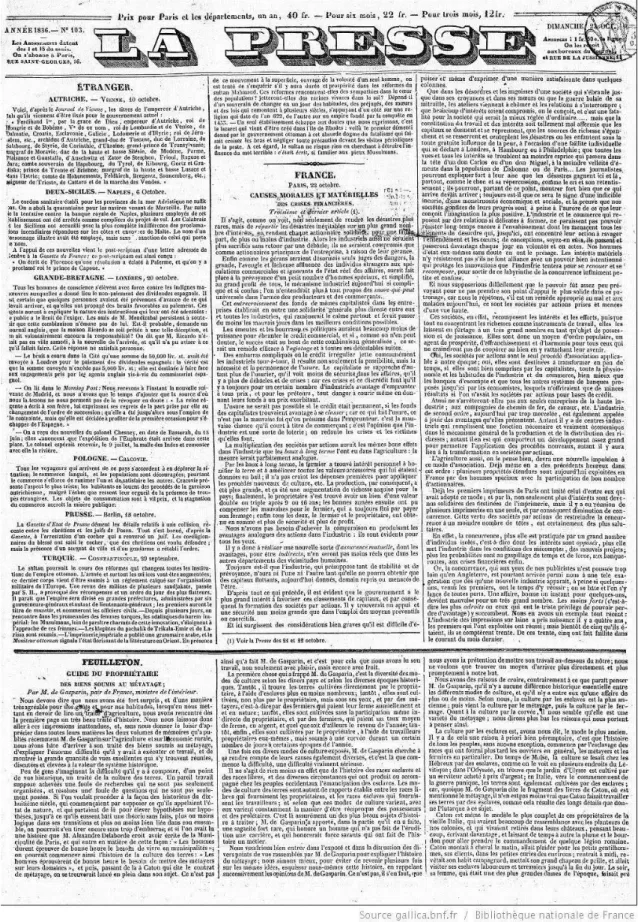 Fig. 2 e 3 (próxima página): Exemplar do jornal La Presse, de Émile Girardin, em que La Vieille Fille, de  Balzac, apareceu na rubrica Variétes (23/10/1836)