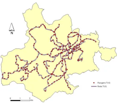 Figura 14. A rede de transportes urbanos de Guimarães. 