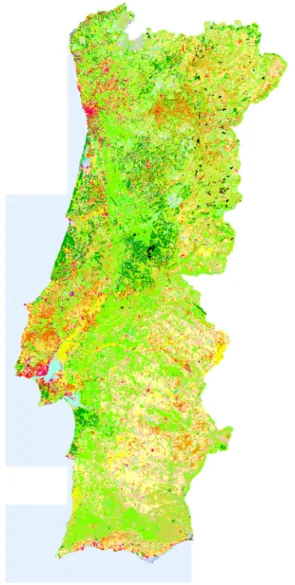 Figura 7 - Carta CORINE Land Cover de Portugal continental  (Fonte: EEA, 2005,  http://dataservice.eea.eu.int/download.asp?id=10016 ) 