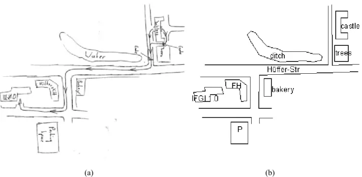 Figure 3.4: One example of cleaned map in ArcMap. (a) is the original sketch map and (b) is the corresponding  cleaned map.