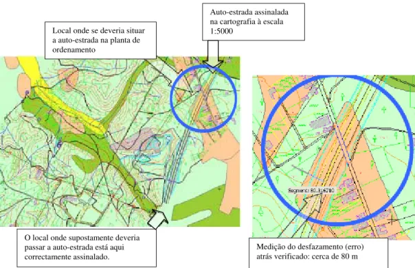 Fig. 37  – Pormenorização das diferenças das duas cartografias num determinado local (Fonte: Adaptado da  Cartografia fornecida pelo consórcio Cenor/Viaponte) 